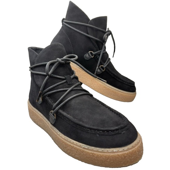 Hush Puppies Black Suede Lace Up Ankle Boots Moc Toe Casual Shoes Size 10 - Picture 1 of 11